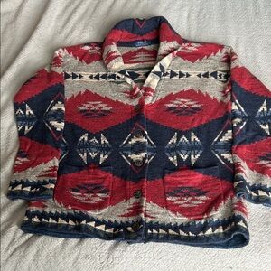Polo by Ralph Lauren Red Navy Shawl Collar Aztec Cardigan
